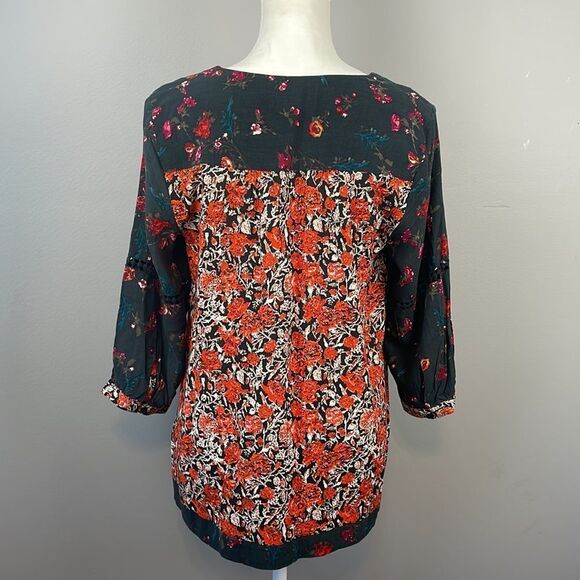 Caffe Marrakesh Orange and Dark Grey Multi Floral Tunic Blouse. Size Small - Picture 8 of 12